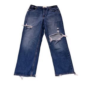 Abercrombie & Fitch High Rise Ankle Straight Jeans Dark Distressed 32W